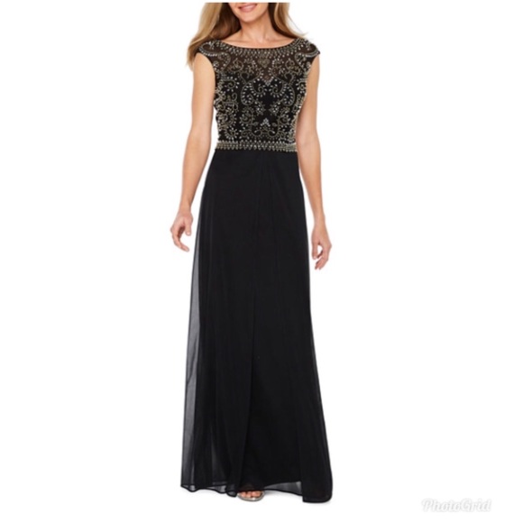 JCPenny Black Floor Length Evening Gown w/ beading - Picture 1 of 4